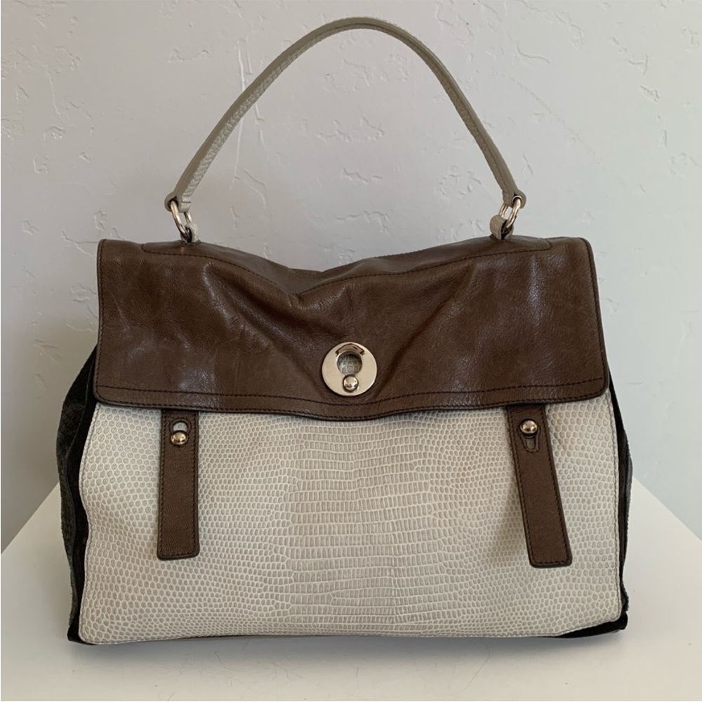 Auth YSL Suede Calfskin Croc Embossed Muse 2 Bag